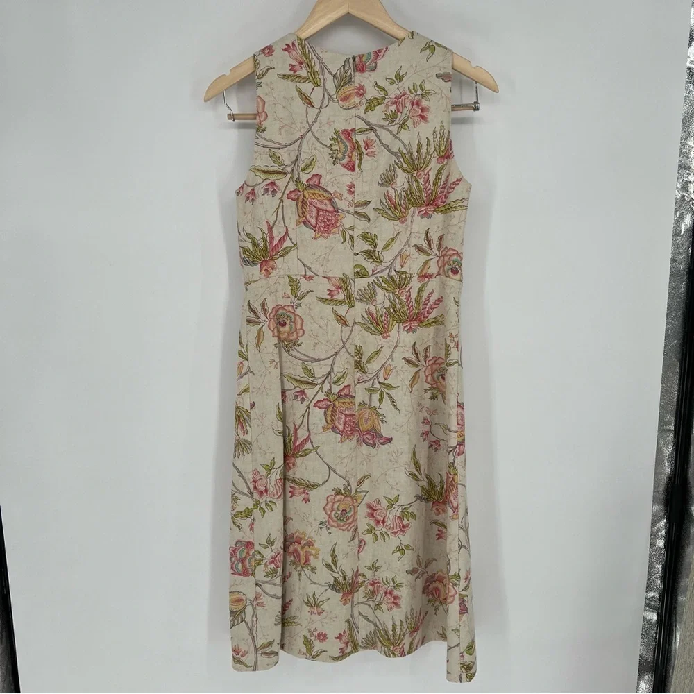 Lalage Beaumont Linen‎ Botanical Floral Print Shift Dress Professional